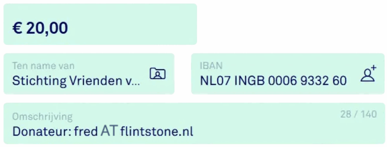 Voorbeeld screenshot donatie via bankoverschrijving